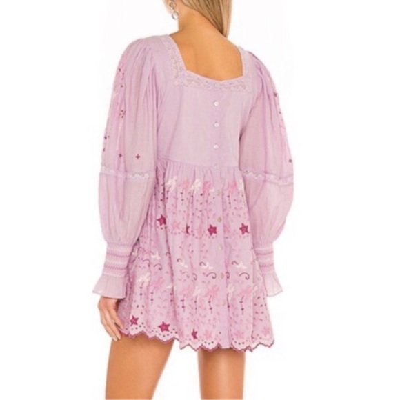 LoveShackFancy freja dress bell sleeve pink Mini Long Sleeved Dress size 8 - Picture 2 of 11